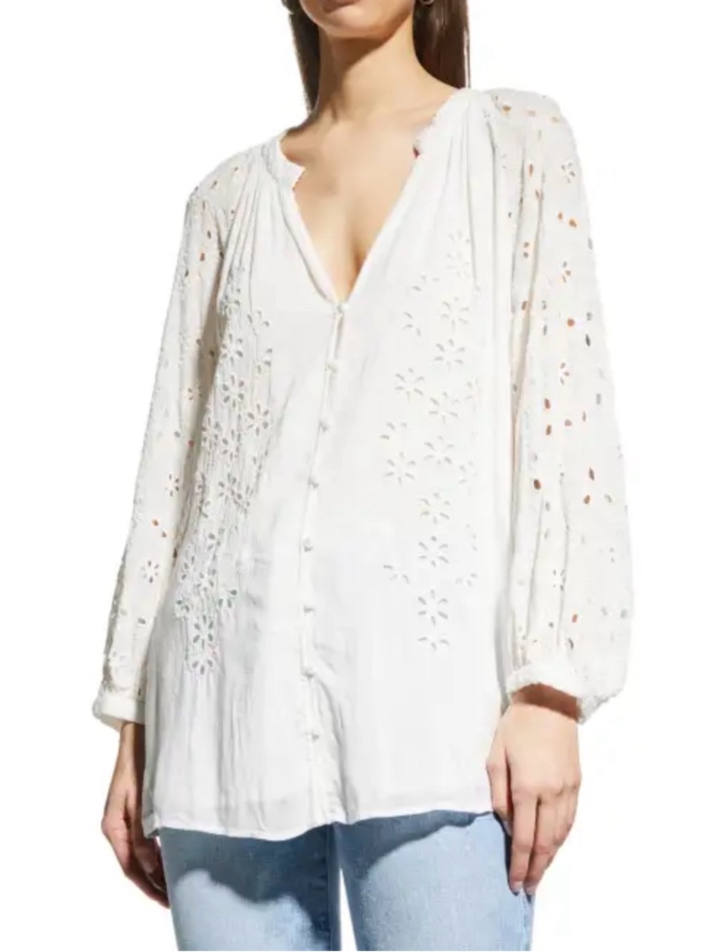 Johnny was chise floral eyelet button down shirt size small
